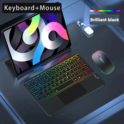 Hebrew/Russian/Spanish/Portuguese/Korean7-Colors Backlit Wireless with Touchpad Keyboard Rechargeable For iPad Tablet PC IOS Win