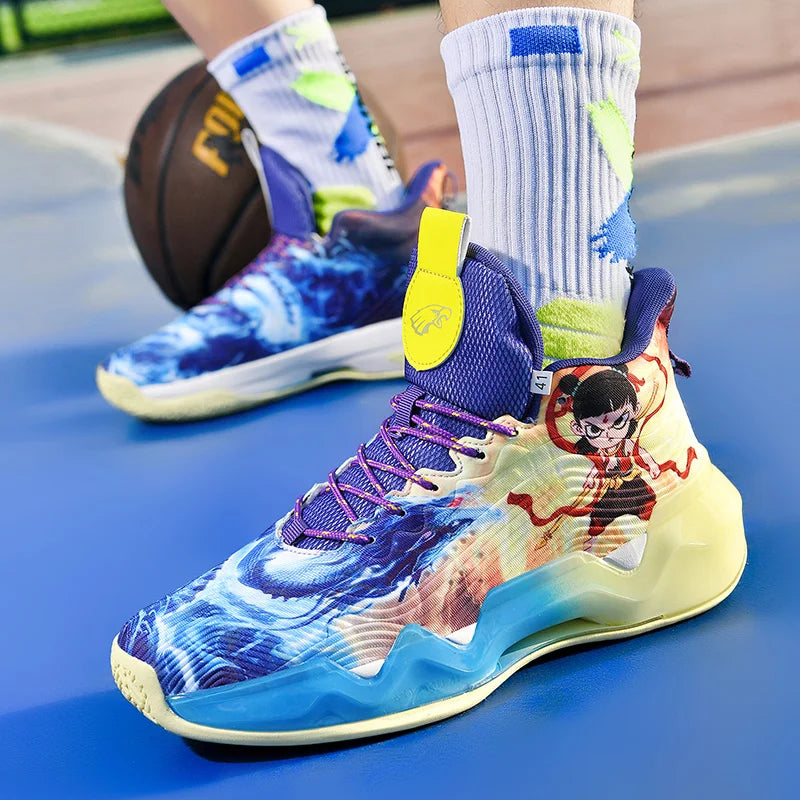 Chaussures de sport unisexes, chaussures d'entraînement de basket-ball respirantes en maille tendance, bottes de compétition légères à rebond pour hommes