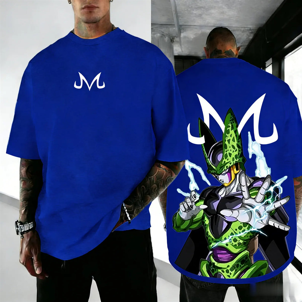 Dragon Ball Cell Anime-inspirerad kortärmad T-shirt i retrostil, lös passform, streetstyle, sommar, herr, Y2K-top, familj, förälder-barn