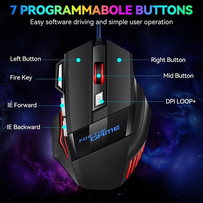 1 szt. nowa ultraszybka mysz gamingowa USB RGB z podświetleniem, ergonomiczna mysz dla graczy 7D Esports, przewodowa mysz do laptopa i PC Gamer