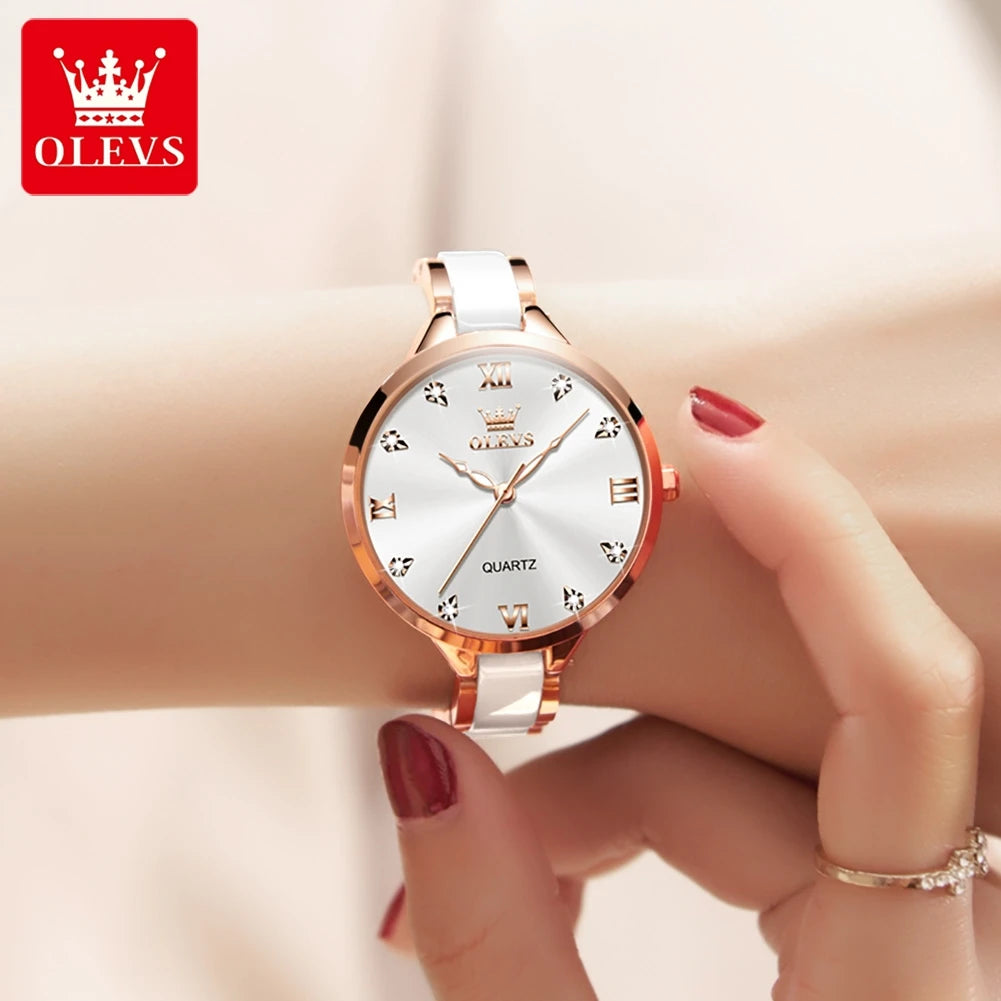 OLEVS 5872 Luxury Women's Watches Elegant Fashion Ceramic strip Waterproof Japan Imports Quartz Watch Dress Lady Watch Simple