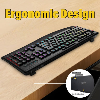 E-YOOSO RGB Colorful Gaming Keyboard 104 Keys Bluetooth 2.4G USB Wired Mechanical Keyboard with Wrist Rest Low Voltage Indicator