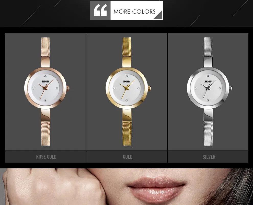 SKMEI Casual Stainless Steel Female Wristwatcch Relogio Feminino Luxury Quartz Ladies Watch Thin Strap Fashion Women Watch 1390