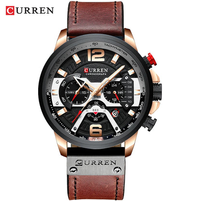 Montre pour homme CURREN 8329 – Style sport décontracté, design militaire, bracelet en cuir, chronographe tendance, montre de luxe de grande marque