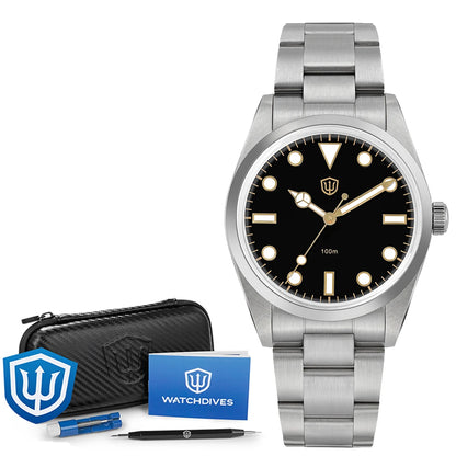 Watchdives WD1016 V3 37mm Watch VH31 Sweep Movement Stainless Steel Watches Luxury Sapphire 100m Waterproof Men Watch Box Gift