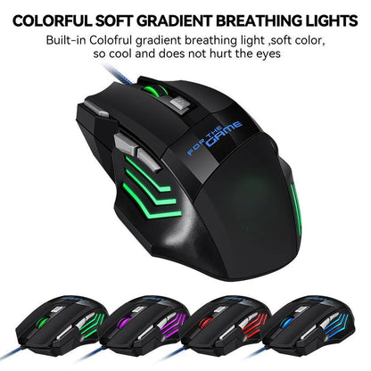 1 szt. nowa ultraszybka mysz gamingowa USB RGB z podświetleniem, ergonomiczna mysz dla graczy 7D Esports, przewodowa mysz do laptopa i PC Gamer