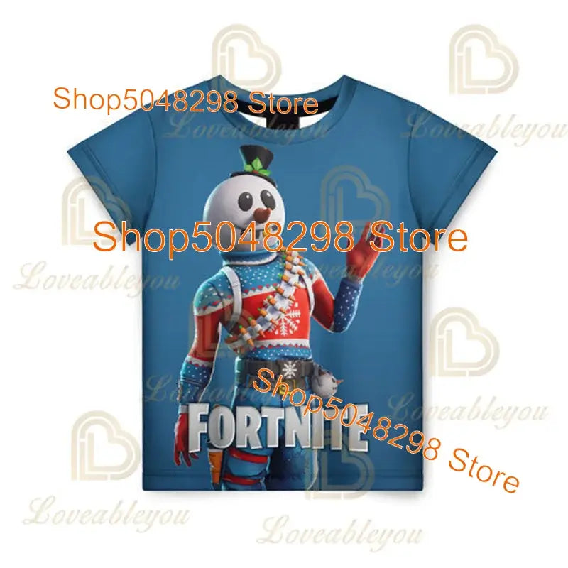Camiseta infantil de verano Cartoon Fortnite con estampado 3D, para niños y niñas, streetwear para adultos y niños, camiseta divertida de cuello redondo