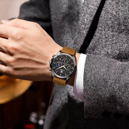 Montre-bracelet de luxe élégante pour homme POEDAGAR, étanche, chronographe, date lumineuse, bracelet en cuir, mouvement à quartz, montre de sport pour homme