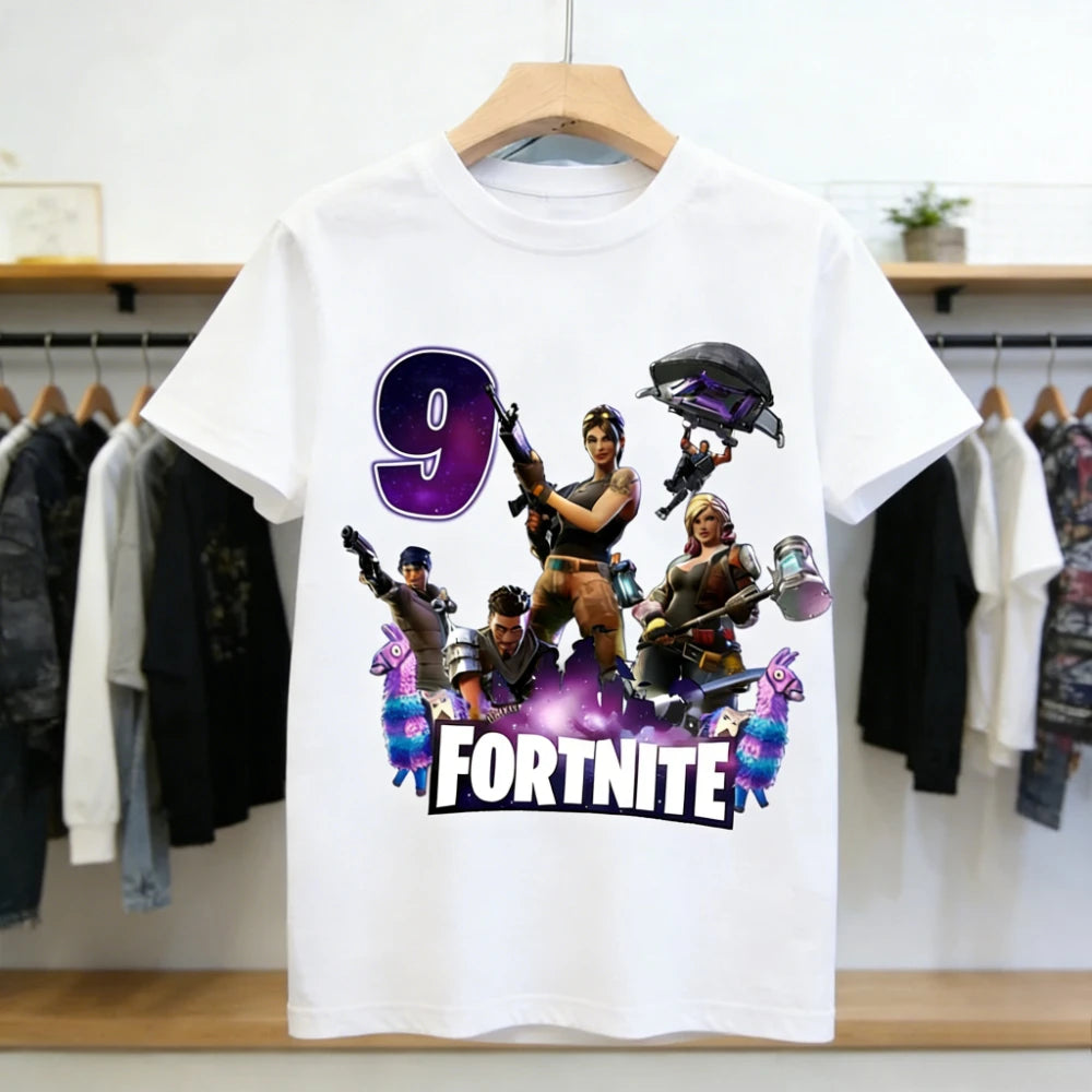 Fortnites dječje majice s brojem za rođendane za djevojčice i dječake, ljetna odjeća, pamučne majice za bebe, kratke majice za zabave, kratkih rukava, poklon za malu djecu