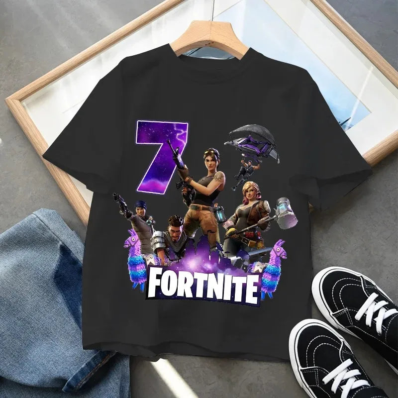 Fortnites dječje majice s brojem za rođendane za djevojčice i dječake, ljetna odjeća, pamučne majice za bebe, kratke majice za zabave, kratkih rukava, poklon za malu djecu