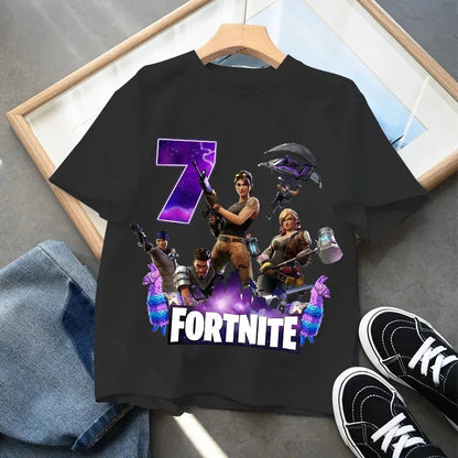 Fortnites dječje majice s brojem za rođendane za djevojčice i dječake, ljetna odjeća, pamučne majice za bebe, kratke majice za zabave, kratkih rukava, poklon za malu djecu