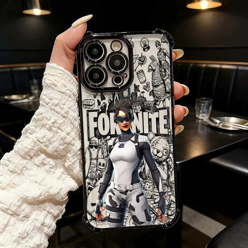 Популярен калъф за телефон с FortniteS дизайн и метализирано покритие за iPhone 17 17e 16e 16 15 14 13 12 11 Pro Max X XR XSMax 7 8 Mini Air Plus, против падане