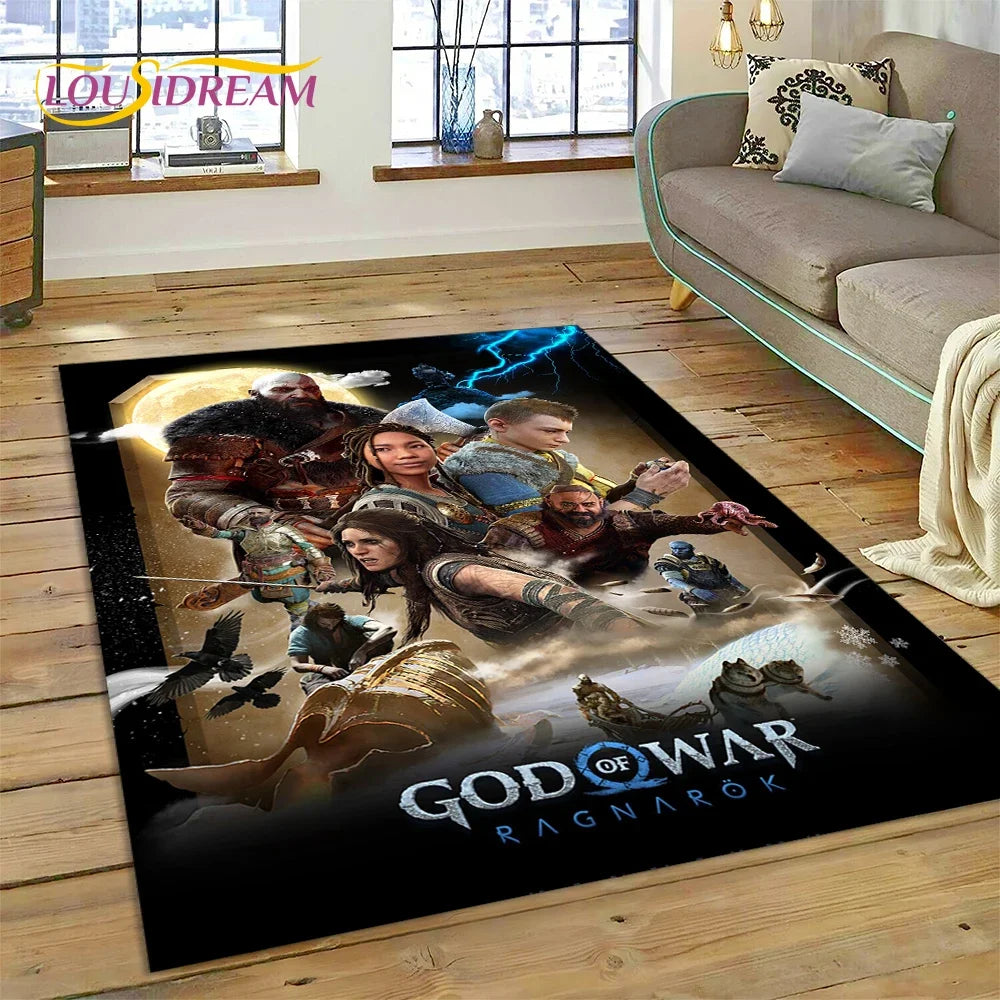 God of War Games Kratos Cartoon 3D Rug Carpet for Living Room Bedroom Home Decor,Floor Mat Non-slip Decoration for Sofa Doormat