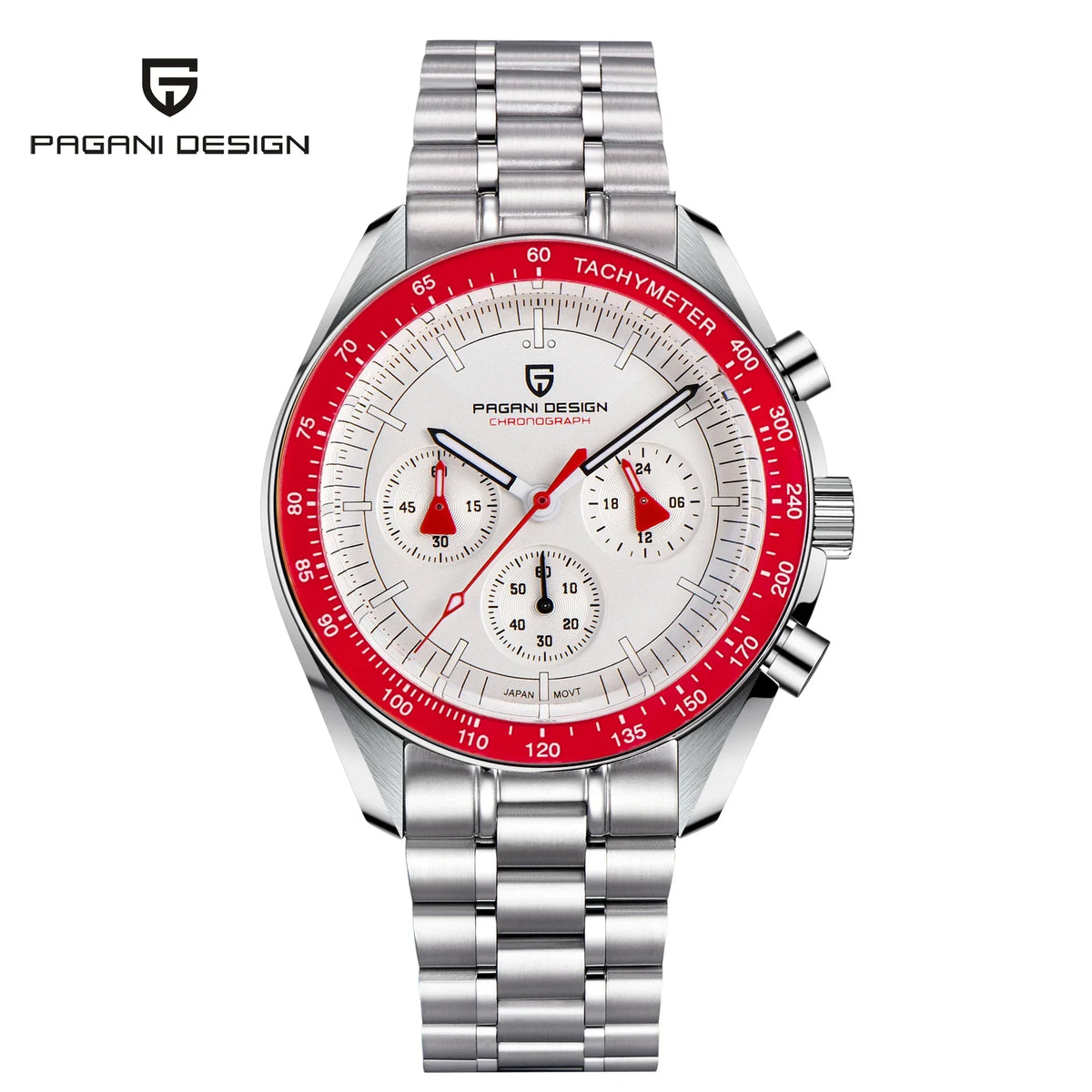 Montre pour homme PAGANI DESIGN (nouveau modèle V5 PD1701) – Chronographe sportif de type « Speed » à quartz, verre saphir avec traitement antireflet, étanche jusqu'à 100 mètres.