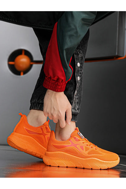 Fashion Platform Men's Running Shoes Trendy Casual Knit Breathable Orange Sneakers Men Outdoor Sports Non-Slip Jogging Shoes Men