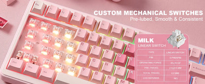 YUNZII B75 PRO Pink Mechanical Gaming Keyboard, Bluetooth/Wire/Wireless 75 Knob RGB Keyboard, Gasket Hot-Swap Custom Creamy Keeb