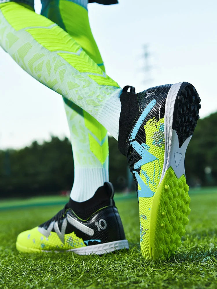 Professional Soccer Shoes TF Broken Nail Teenagers Durable Looking HighTops Training Shoes Adult Outdoors Non Slip FootballShoes