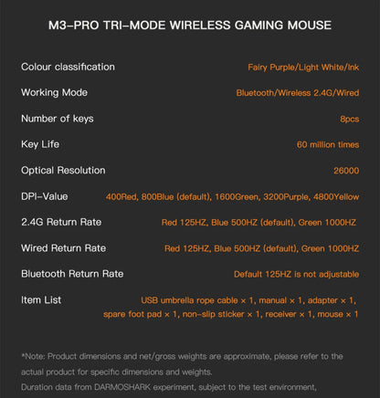 Darmoshark M3Pro -pelihiiri 2.4G BT Wireless Tri-Mode PAW3395 -sensorilla N52840 26000DPI, isokätinen makroajurihiiri pelaamiseen