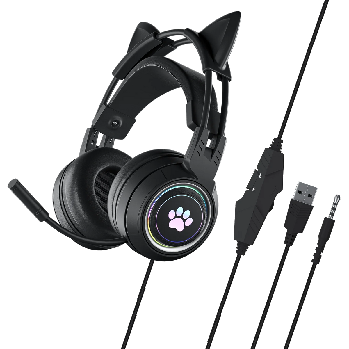 Casque de jeu oreilles de chat rose mignon pour filles enfants-éclairage suppression du bruit micro son Surround prise Jack 3.5mm pour PS4 PS5 PC Switch