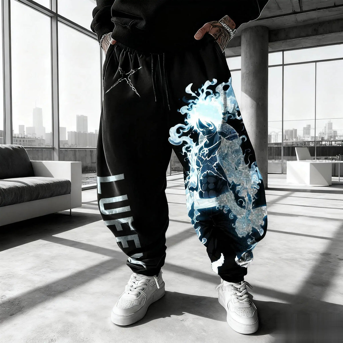 One Piece Luffy Herren-Jogginghose, Fitness- und Sporthose, Anime-Print, locker sitzend, lässig, neue Wintermode, Y2K-Kleidung, Hip-Hop-Hose