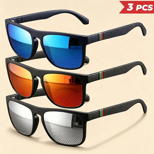 3pcs Fantasy Square Polarized Sunglasses AntiGlare UV400 Glasses Brand Designer Summer Party Driving Fishing Christmas Gift