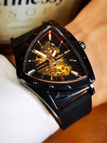 Montre automatique pour homme WINNER, design squelette triangulaire, aiguilles luminescentes, bracelet en caoutchouc, style militaire, montre mécanique de luxe