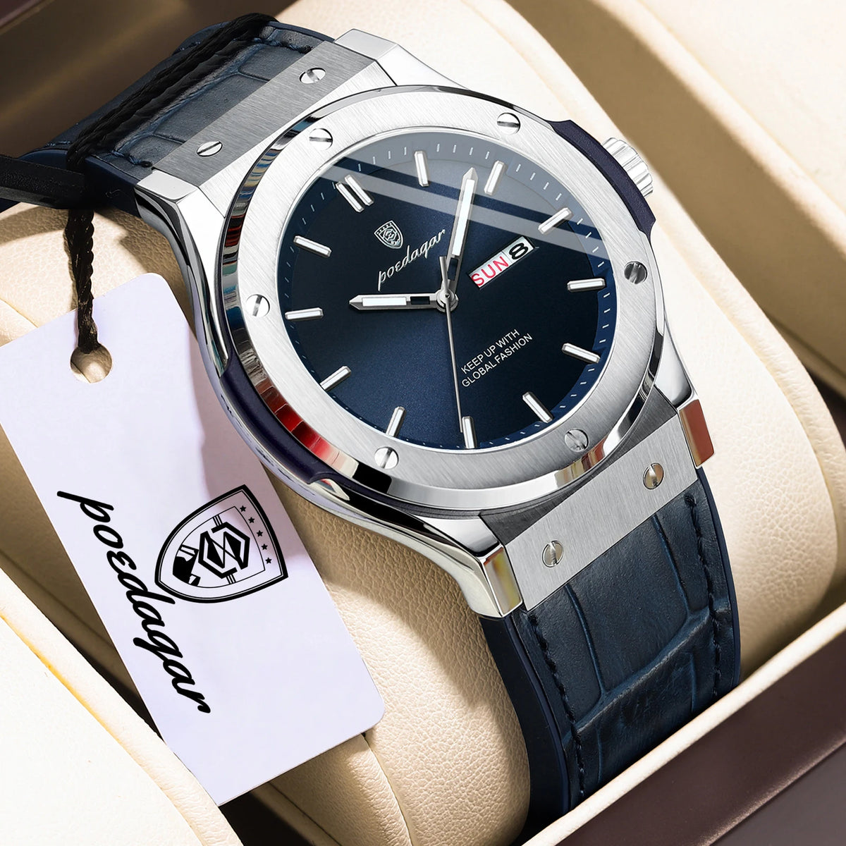 Montre pour homme POEDAGAR – Modèle original, style professionnel, étanche, bracelet en silicone, affichage de la date et du jour, mouvement à quartz, montre de luxe tendance.
