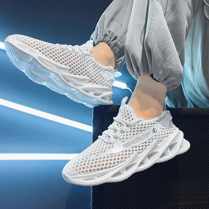 2025 New Summer Sneakers Men Mesh Breathable Running Tennis Shoes Outdoor Sports Tenis Masculino White Casual Walking Shoes size