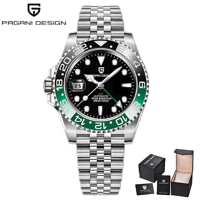 PAGANI DESIGN Men Watch GMT40mm Mechanical Watch Top Brand Sapphire Glass Stainless Steel Waterproof Clock RelogioMasculino gift