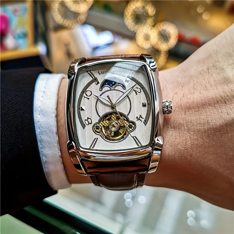 [Montre mécanique à tourbillon de luxe] Montre mécanique à tourbillon de luxe légère pour homme – Modèle haut de gamme entièrement automatique, style « squelette » tendance, idéal pour une tenue professionnelle o