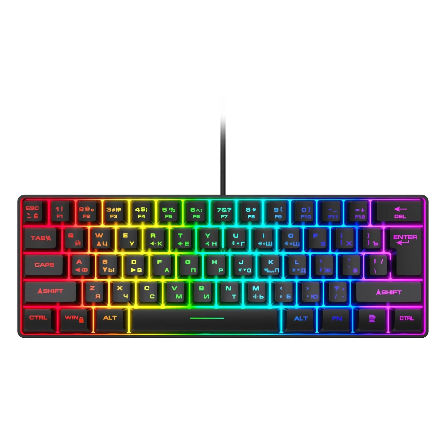 Tastiera da gaming, tastiera ultra-compatta a 61 tasti con retroilluminazione RGB russo/inglese, tastiera da ufficio impermeabile con sensazione meccanica per il gaming