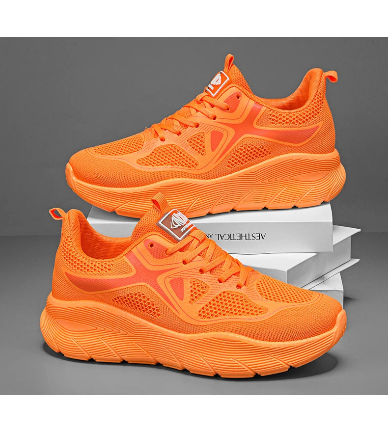 Fashion Platform Men's Running Shoes Trendy Casual Knit Breathable Orange Sneakers Men Outdoor Sports Non-Slip Jogging Shoes Men