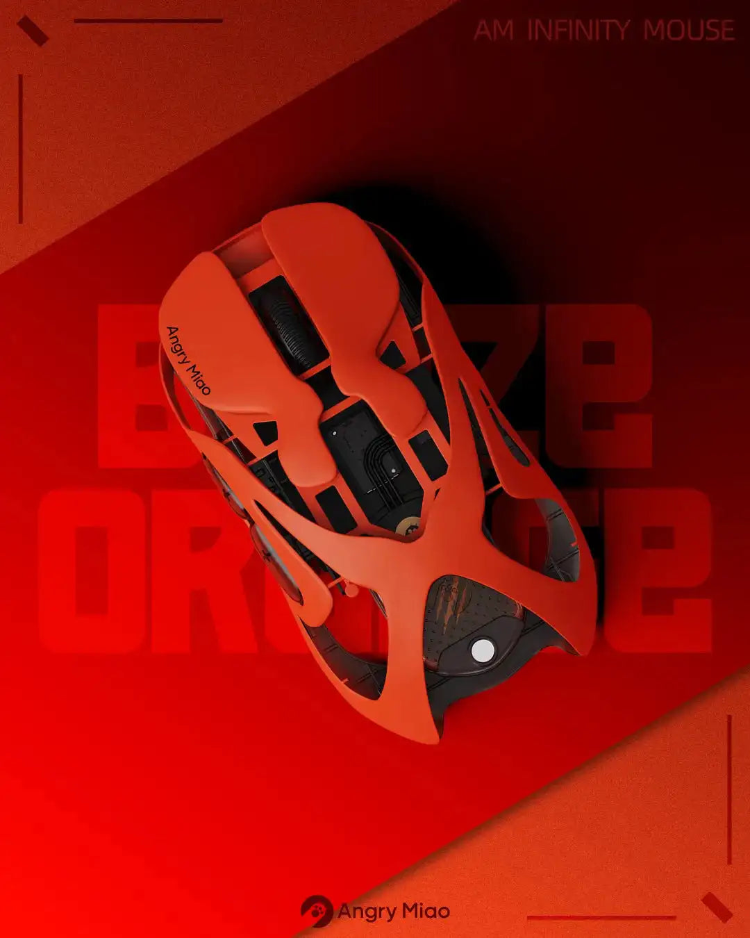 Angry Miao Infinity Gaming Wireless Mouse Hot-Swappable Metal Ultralight Hollow PAW3950 Dual 8K Wired Tri-Mode Orange