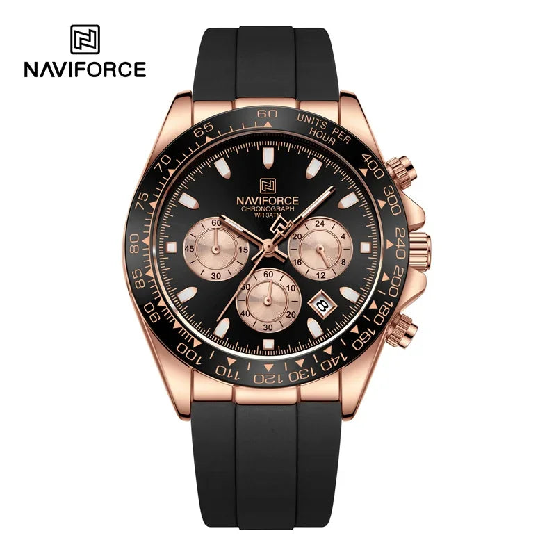 Montre-bracelet pour homme NAVIFORCE 2026 – Style luxe, tendance, décontracté et professionnel – Chronographe étanche avec bracelet en silicone – Idée cadeau