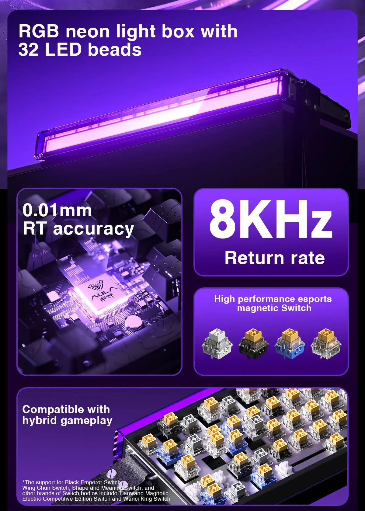 AULA HERO 68 HE E-sports Gaming Wired Keyboard Magnetic Switch RGB Hot Swap 8K Hz Return Rate 60% Customize Mechanical Keyboard