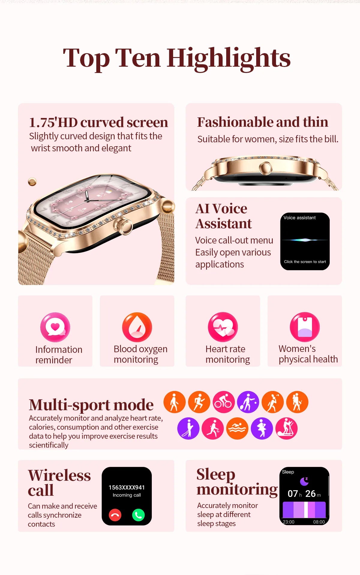 LIGE New Luxury Smart Watch Heart Rate Monitor Fashion Ladies Bracelet 2024 Bluetooth Call Smartwatch Womoen For Android IOS