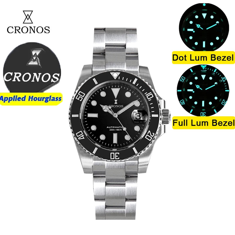 Cronos New 40mm Diver Men Watches Luxury Miyota9015 Automatic Mechanical Watch Sapphire Crytal Waterproof 200m AdjustClasp L6045