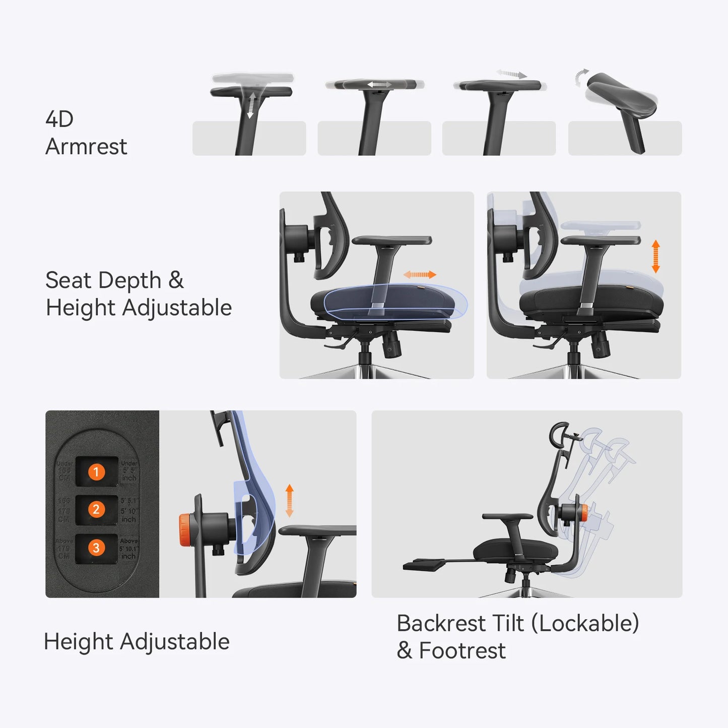 NEWTRAL MAGICH-BPRO Ergonomic Chair with Footrest,Auto-Following Backrest Headrest Office Chair,Adaptive Lower Back Support