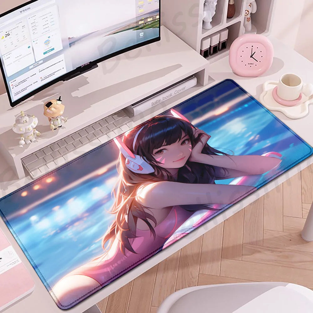 Accesorios Gaming O-Overwatch D-D.va Alfombrilla de Ratón Grande, Alfombrilla para Teclado y Ratón PC, Deskmat XXL Extendida, Alfombrilla Gamer