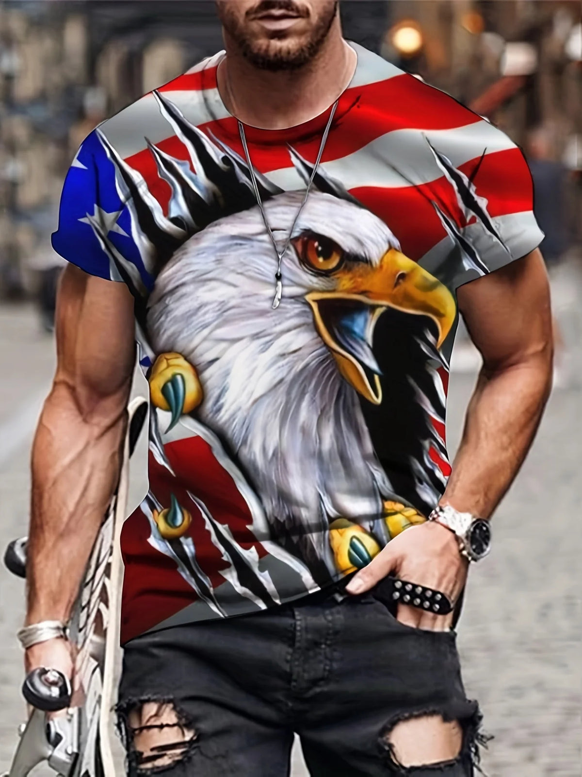 T-shirts Gráficas Fashion Eagle de Luxo — T-shirt de Verão para Homem, Tops Casuais de Manga Curta com Impressão 3D, Roupa Masculina