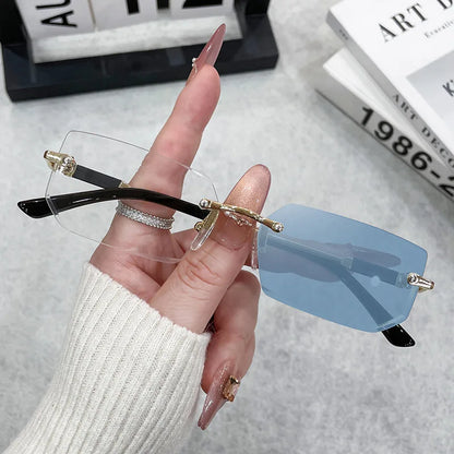 Fashion Rimless Rectangle Sunglasses Popular Women Men Shades Small Square Sun Glasses For Female Male Summer Traveling