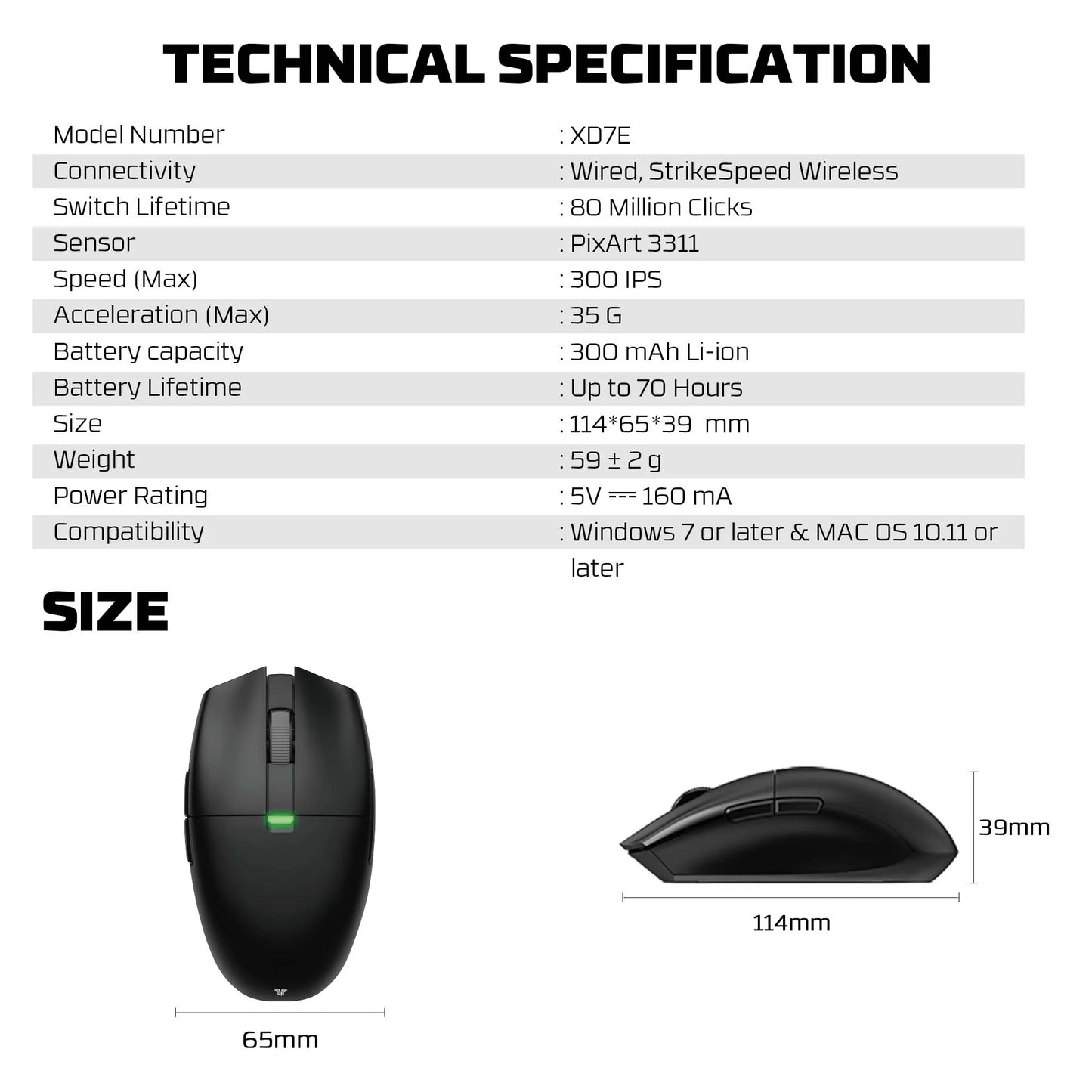 FANTECH Aria XD7E 2.4G Wireless Gaming Mouse PixArt 3311 1000Hz 59g Lightweight Gamer Mice  For PC Laptop