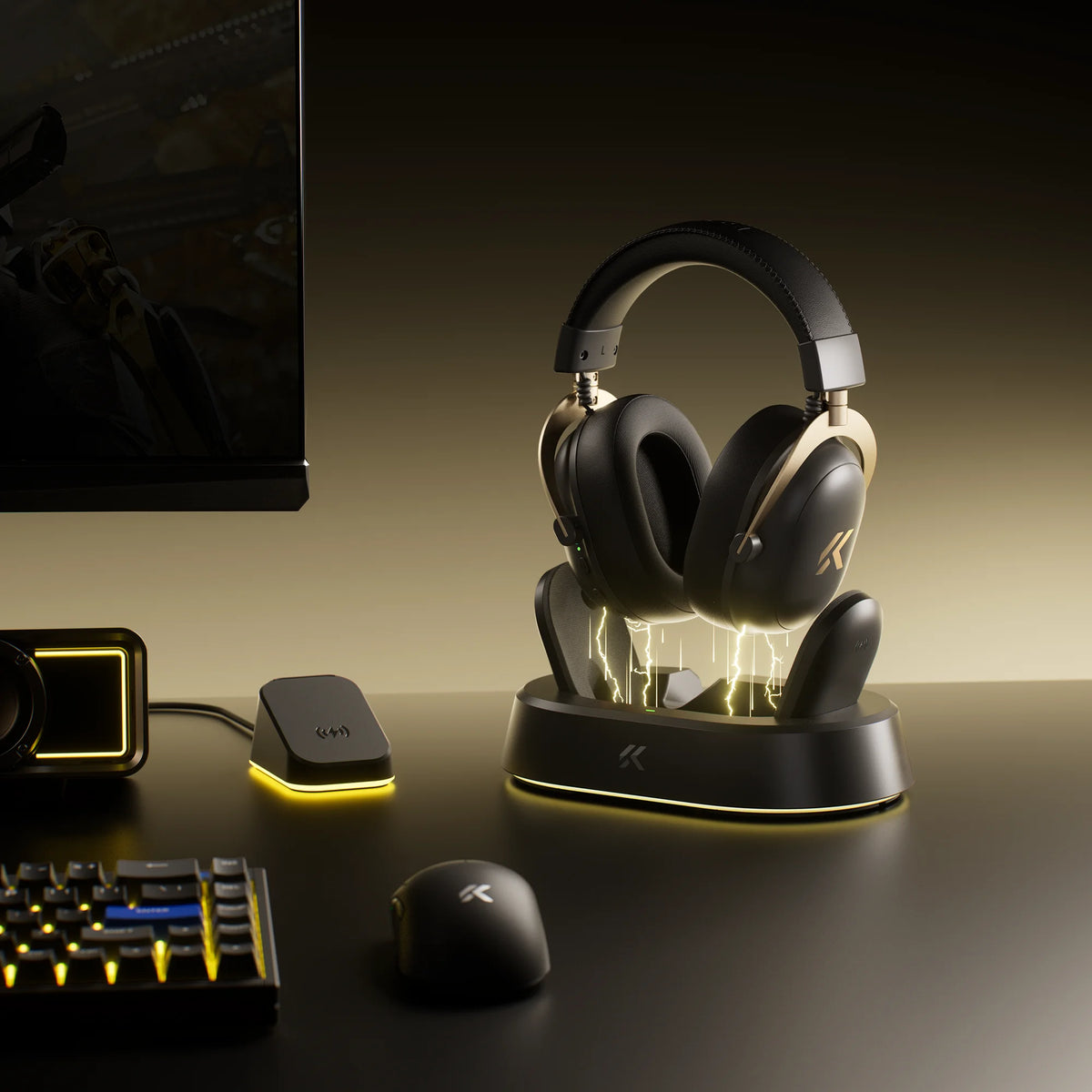 Casque de jeu sans fil magnétique MCHOSE V9 Turbo+ avec son surround 7.1 90 °   Écouteurs pivotants à faible latence avec chargement magnétique RGB