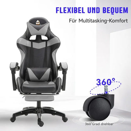 Ergonomic gaming chair, office chair, height adjustable,PU leather computer chair, with headrest and lumbar support, 360° swivel
