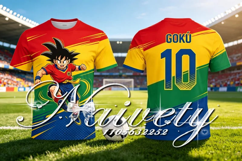 Sommer-T-Shirt „Dragon Ball Goku“ mit 3D-Print, schnell trocknend, Unisex, Retro-Manga-Jersey, Herren und Damen, Fußball, Kurzarm, Streetwear