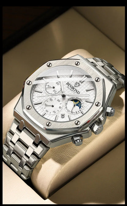 Montre-bracelet à quartz de luxe BINBOND, lumineuse, étanche, chronographe avec date automatique, montre pour homme, montre de sport et d'affaires.