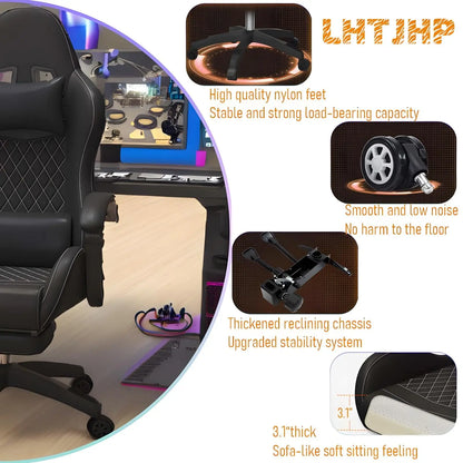 Sedia gaming Hestora in pelle PU, grande e alta, sedia ergonomica da computer con schienale alto, poggiapiedi e supporto lombare massaggiante per adulti