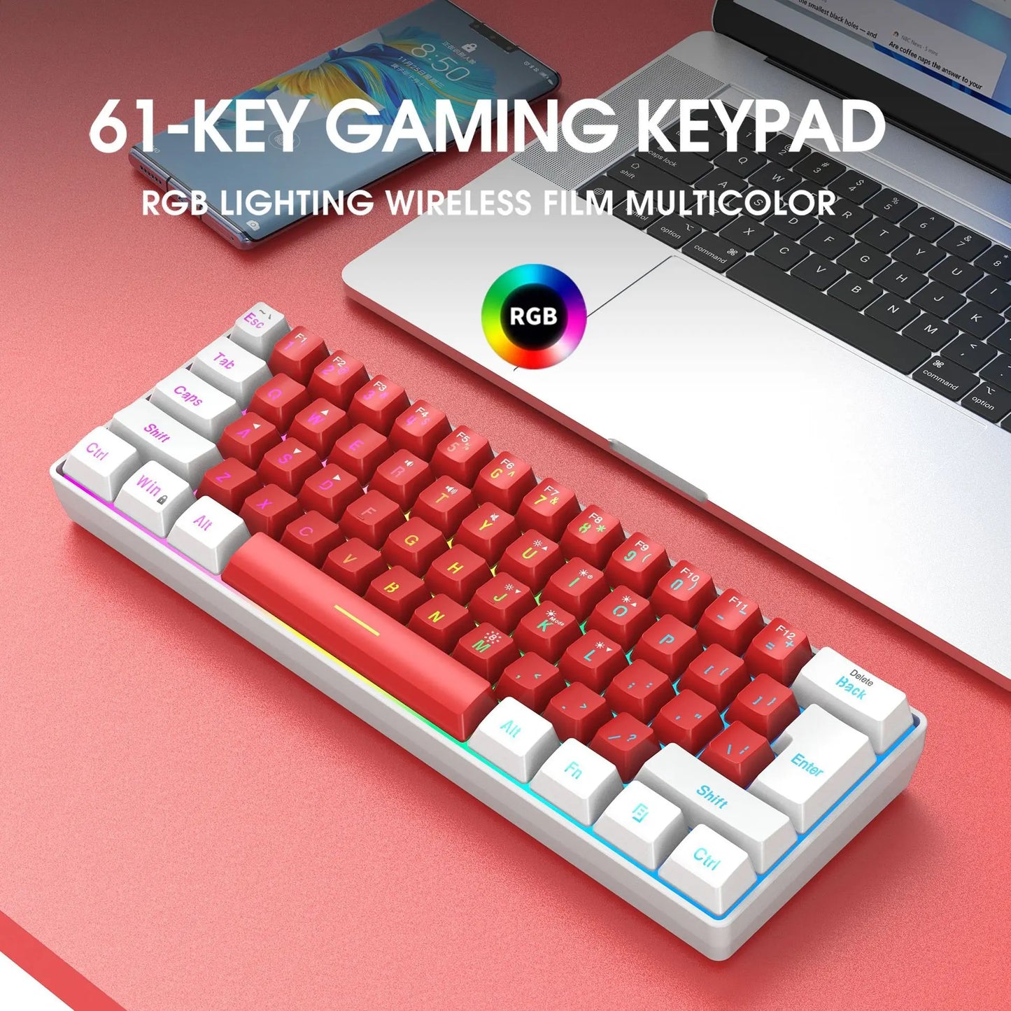 Keyboard gaming pc Backlit pink Keyboards 61 keys mini computer 60% Musical Usb lady ergonomic office Wired key board portable