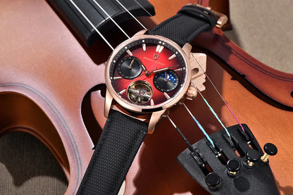 PAGANI DESIGN Newest 41MM Luxury Men's Mechanical Watch Sapphire Glass Leather Waterproof Pilot Tourbillon Moon Reroj Hombre