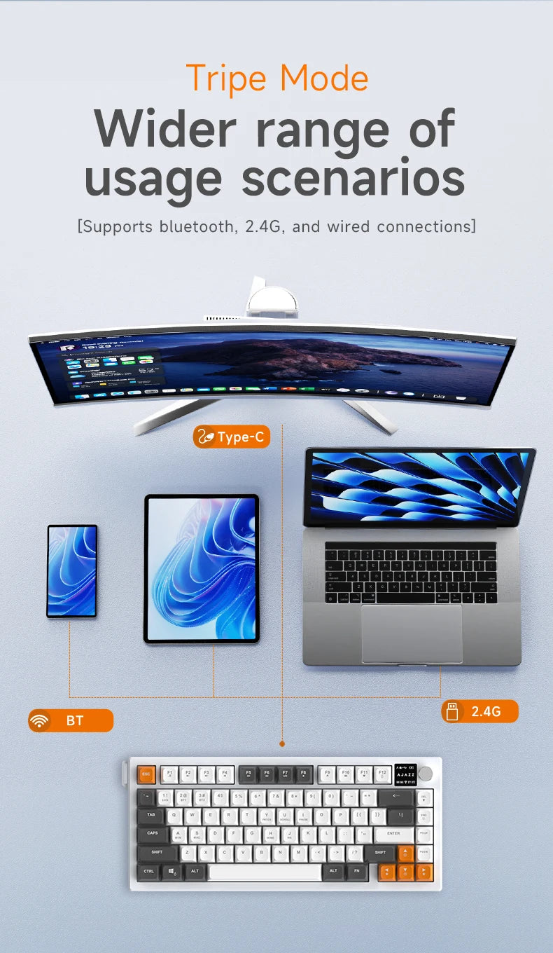AJAZZ AF82 Office Low Profile Keyboard RGB Wired/Wireless Gaming Keyboard 75% Layout 82 keys 4000mAh Battery for Win/Mac